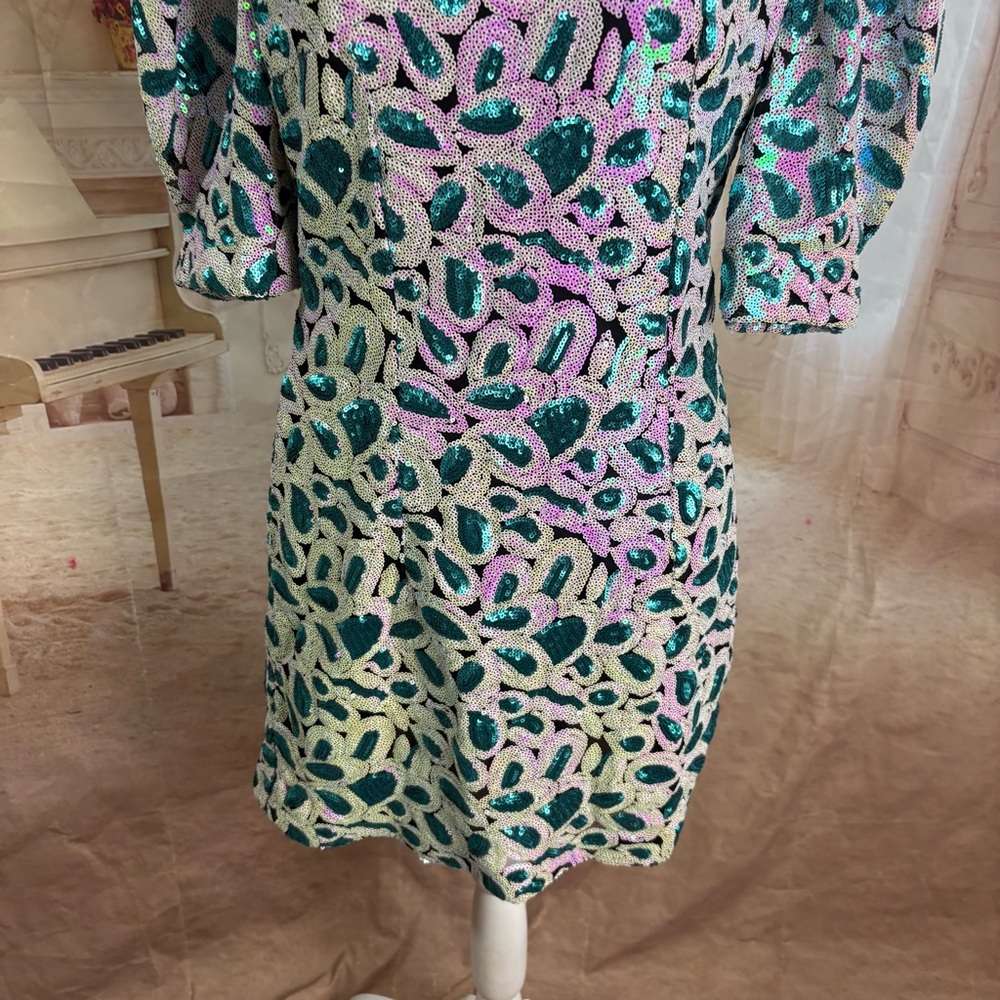 NEW ROTATE Christina Sequin Mini Dress in Orchid Ice Combo - Picture 10 of 13
